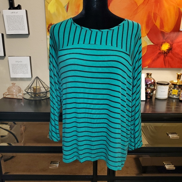 EUC Dana Buchman Green and Black Stripe Top XL - Picture 1 of 7